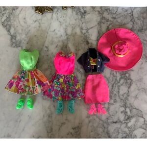 Vintage Barbie Doll purple/pink label fashion Avenue neon dresses skirt set